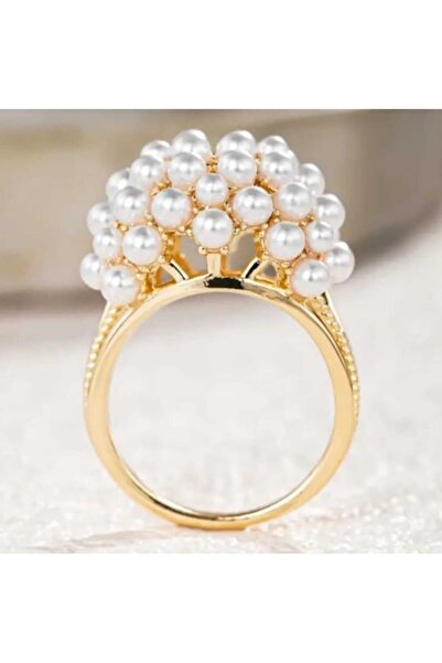 donna e milano خاتم دونا ذهبي اللون مطرز باللؤلؤ المقلد أنيق وراقٍ (مقاس 8)