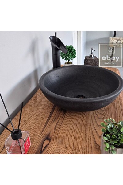 Abay Doğal Taş Bazalt Siyah Çanak Lavabo