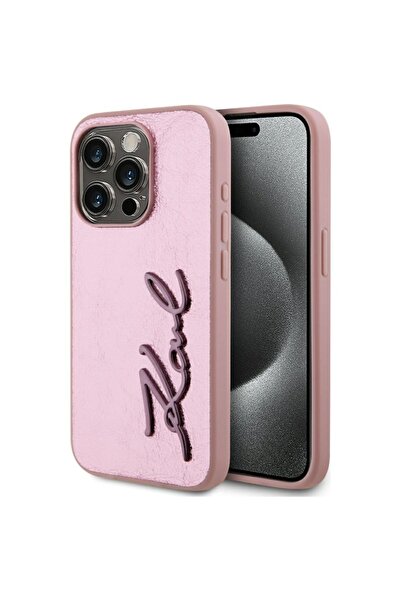 Karl Lagerfeld Θήκη για iPhone 15 Pro, Σκληρή Δερμάτινη Θήκη, Ροζ