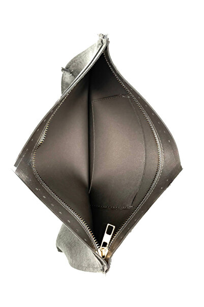 Lady Moss Lined Pocket Faux Leather Length 25 cm - Width 35 cm (Gray)