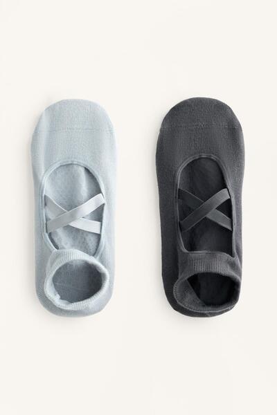 Oysho 2 çift yoga ve pilates pamuklu çapraz bantlı çorap