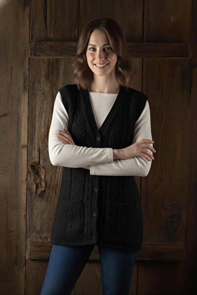 secret touch Anne Yeleği Klasik Örgü Yün Pamuk Karışımlı