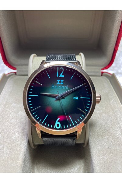 Belonni Photochromic Camlı Takvimli ve Siyah Hasır Kordonlu Klipsli Erkek Kol Saati