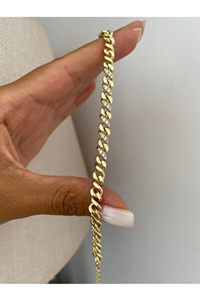 14K GOLD RENK GURMET LİTE TAŞLI KADIN BİLEKLİK 6MM 17+3CM