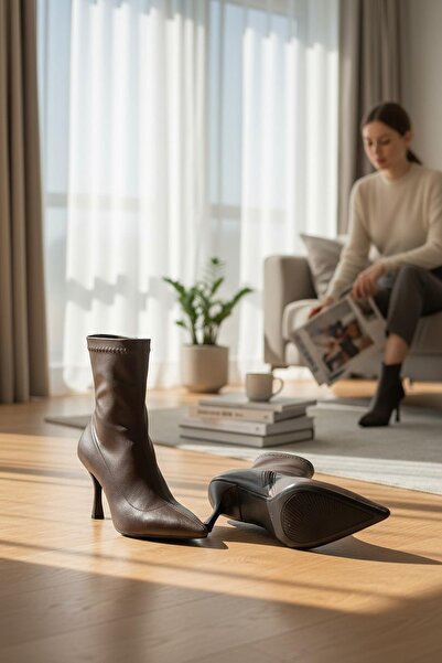 ISPARTALILAR 564Fd Daily Zippered Women's Heeled Boots Shoes Thin Heel Classic Heeled Boots