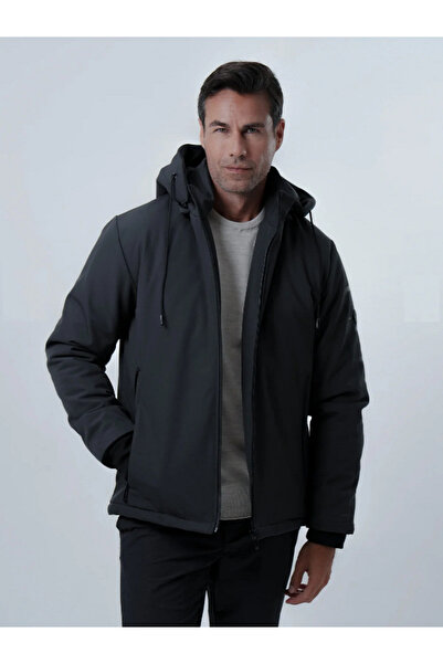 PIQUE Men's Black Coat with Print Detail Quilted Lining Softshell Coat & Jacket Bronx