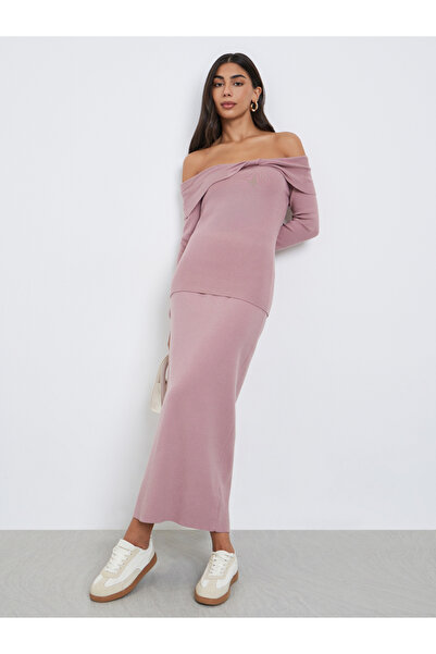 Styli Pink Plain Maxi A-Line Sweater Skirt