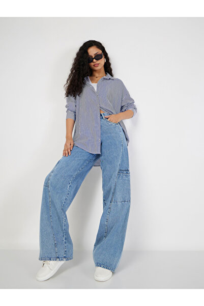 Sassafras By Styli Women Blue High Rise Plain Wide Leg Jeans