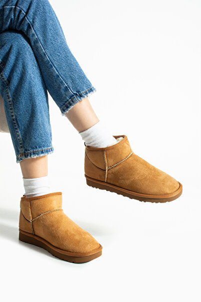 DESPİNA LEVA Kadın Ultra Mini Süet Kadın Bot Içi Tüylü Düz Taban Bot & Bootie