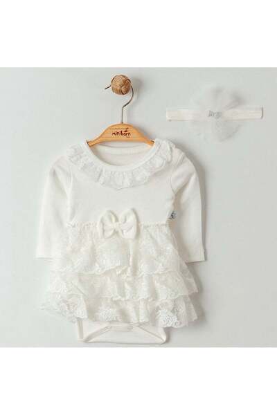Miniworld White long sleeve tulle bodysuit dress for babies