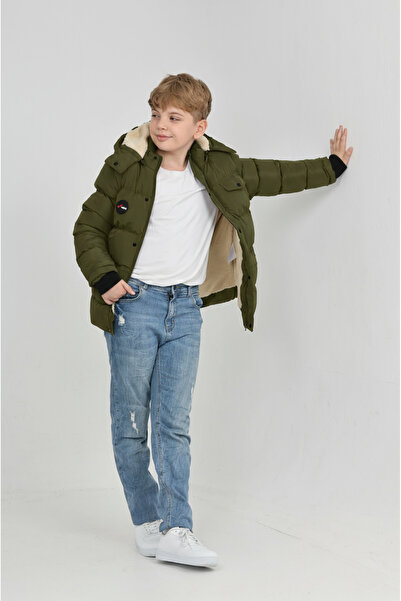 Wild Flower Boy's Winter Thick Fiber Filling Inner Fleece Lined Hooded Boys' Coat Jacket
