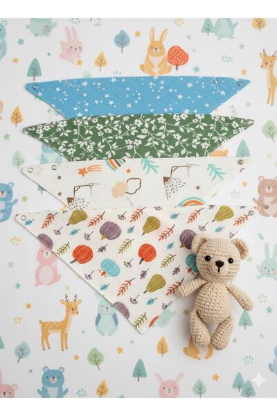 ESEN DESİNG HOME Muslim Baby Bib Scarf Set of 4 with Snap Fasteners