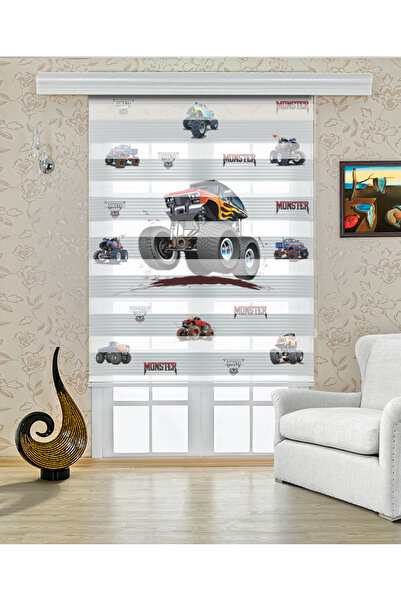 Genel Markalar Büyük Arazi Aracı ve Küçük Arabalar Desenli Zebra Perde - YZN-750