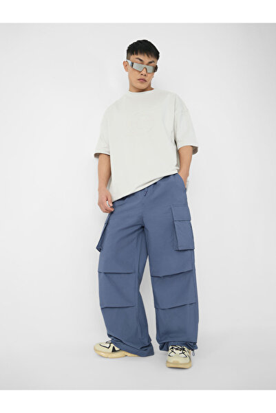 The Souled Store By Styli Men Blue Cargo Pocket Parachute Pants