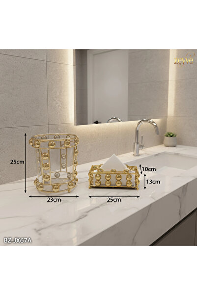 Hinora طقم سلة مهملات وحامل مناديل على شكل خرز مقاس 25×13 سم