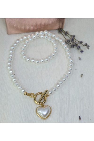 Amma Design Colier lucrat manual „Inimă de perlă” cu pandantiv inimă și perle...