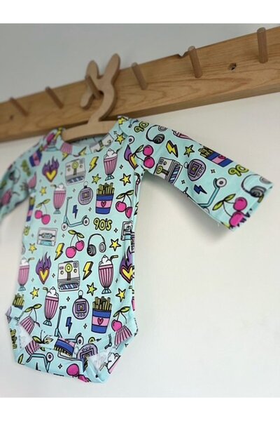 KEY KIDS Retro 90's Cherry Blue Pink 100% Organic Cotton Girls Unisex Baby Bodysuit