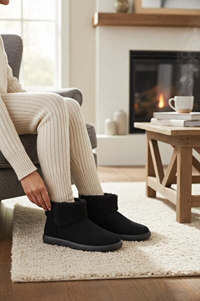 ISPARTALILAR 616 Günlük Kadın Bot Süet İçi Kürklü Yüksek Kalın Taban Kışlık Bot