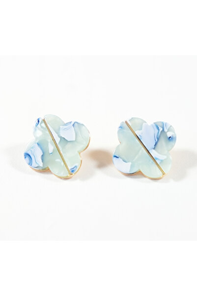momqi Blue Green Marble Patterned Four Leaf Earrings