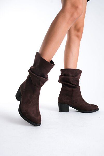 FEMME Kadın Kalın Topuklu Körüklü Yuvarlak Burun Günlük Bot Loana Kahve