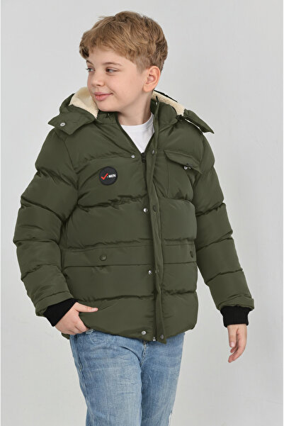 Wild Flower Boy's Winter Thick Fiber Filling Inner Fleece Lined Hooded Boys' Coat Jacket