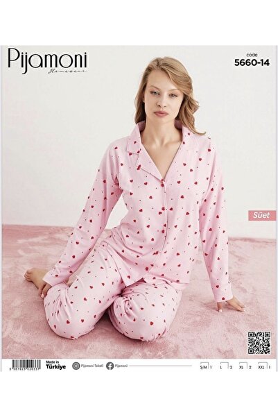 Pijamoni PİJAMA TAKIMI GÖMLEK YAKALI SÜET KADIN