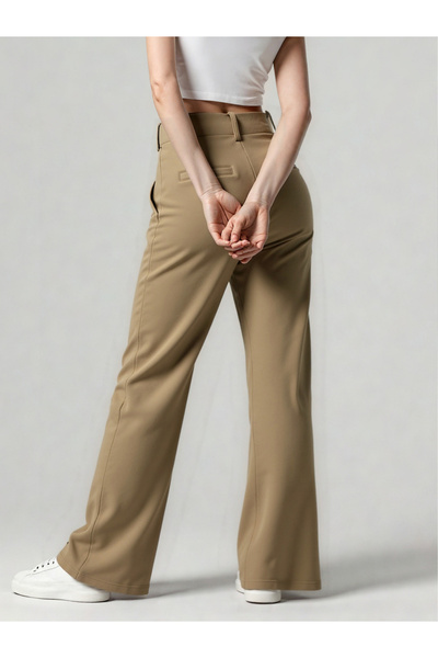 Take Two By Styli Beige Wide Leg Trousers with Belt Loops
