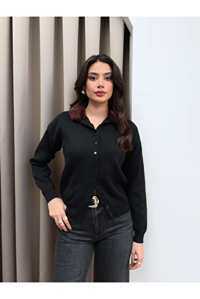 ESRAHELVACI Fur Collar Knitwear Cardigan