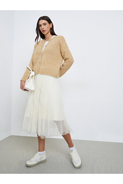 Take Two By Styli Off White Tulle Mesh Midi Skirt