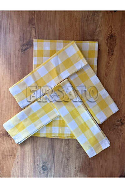 Fırsato Karevibe Tablecloth 160X160Cm and Napkin Set 45X65Cm – Square Pattern, 5 Pieces