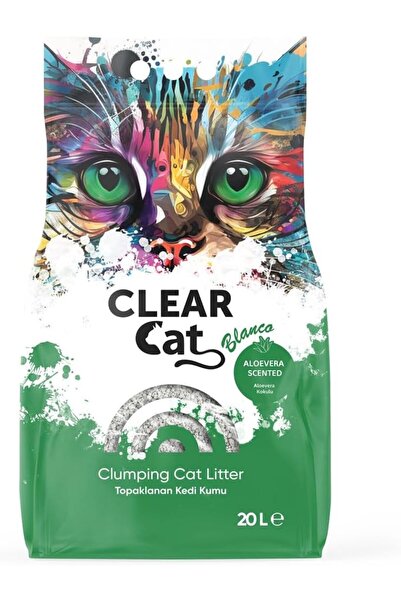 Clear Cat Aloe Vera Scent Clumping Cat Litter, 20 L, 100% Natural White Bentonite, Fast Firm Clumps