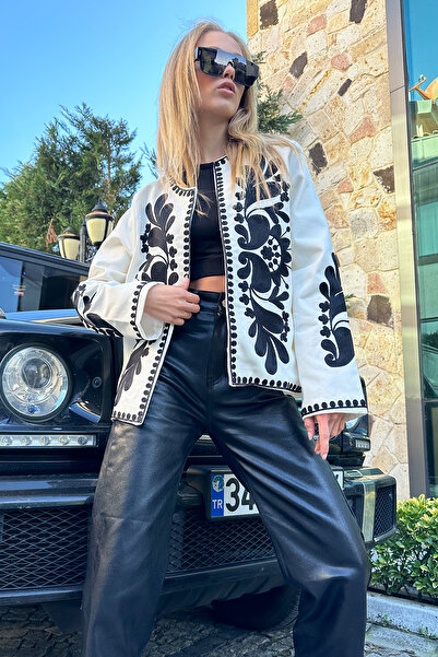 Trend Alaçatı Stili Női Ekrü bélésű, hímzett dzseki ALC-X11226