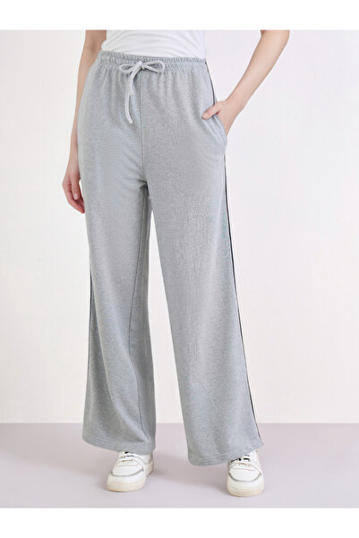 Styli Grey Wide Leg Joggers with Piping Detail