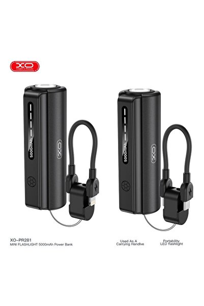 Xo PR281(İP) 5000mAh El Feneri Özellikli Type-C to Lightning Powerbank Şarj A...