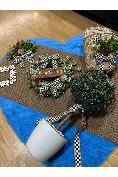 Marrone New Year Special Set with Cinnamon Door Ornament, Doormat, Basket, Socket Frame, Wreath, Tree 100*50 cm