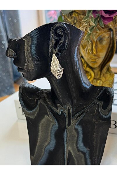 My Life Accessory Multi Row Zircon Detailed Silver Silver Color Steel Earrings Modern Women's Earrings