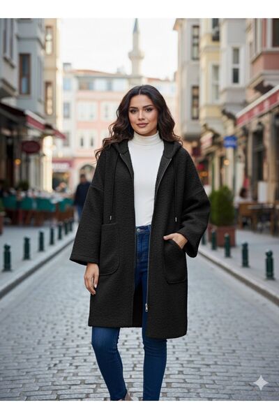 SaklıButik Women's Square Pocket Zippered Curly Jacket