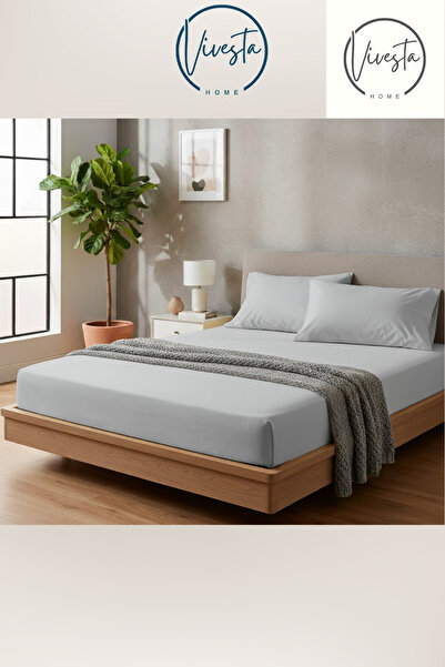 Vivesta Home 100×200 cm Gray Fitted Sheet Set – Single Size, Soft Fabric, Easy to Iron