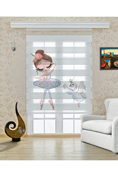 Yznhome Çocuk odası- Balerin Kız ve Kuğu Figürlü Zebra Perde - YZN-468