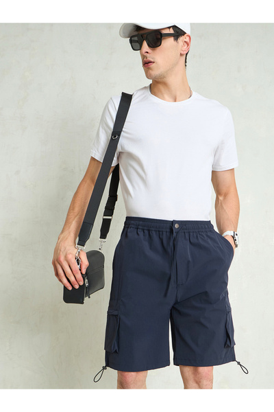 Mascln Sassafras By Styli Navy Blue Cargo Pocket Parachute Shorts