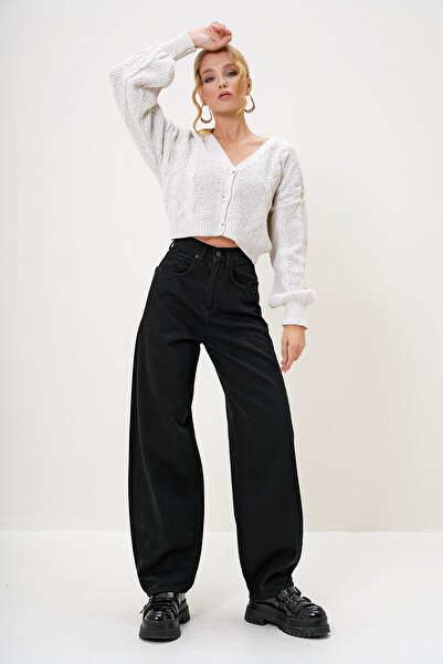 Trend Alaçatı Stili Schwarze Damenjeans mit hoher Taille und Buggy-Schnitt Al...