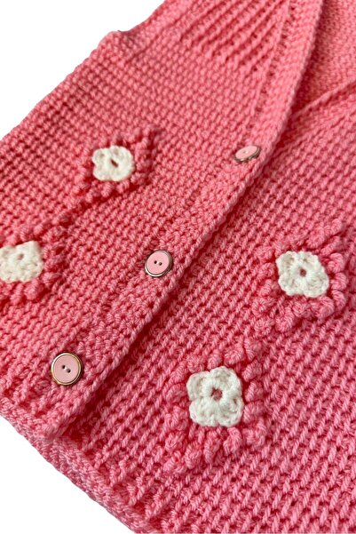 Uretti - Çiğdem 1390 3485 Hand Knitted Floral Patterned Knit Vest / 1 - 3 Years Old