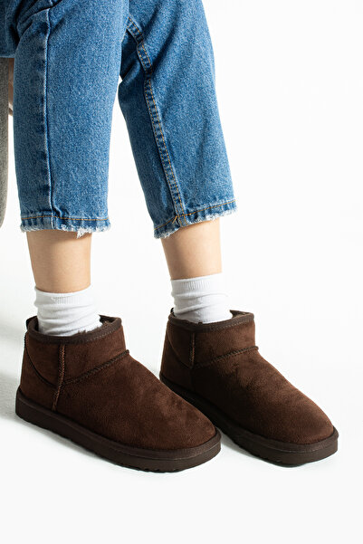 DESPİNA LEVA Kadın Ultra Mini Süet Kadın Bot Içi Tüylü Düz Taban Bot & Bootie