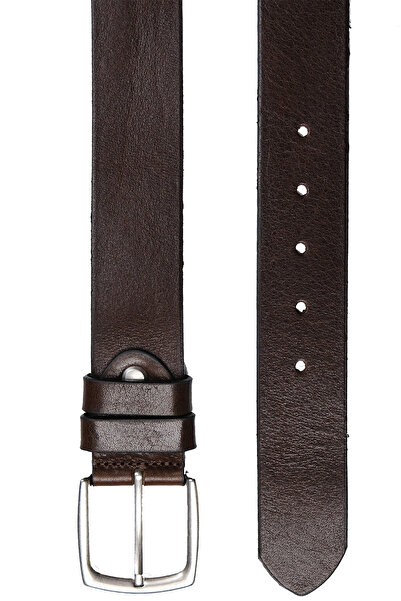 CüzCan Hakiki Deri Kahverengi 4 CM Klasik Düz Erkek Kemer (KOT/KETEN)