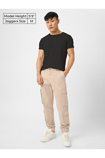 The Souled Store By Styli Men Beige Cuffed Cargo Joggers
