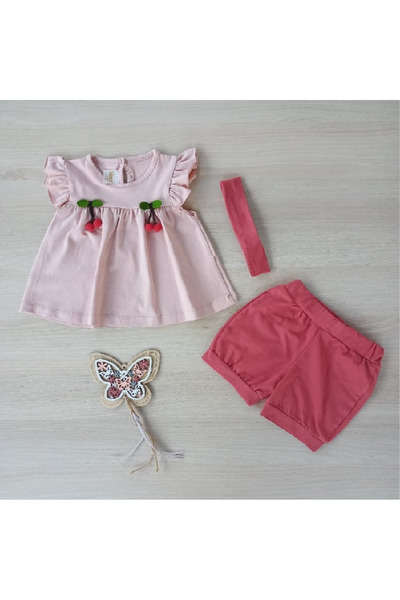 Deco Sport Set 3 piese Rochita Pantalonas si Bandana Cirese fetite bumbac