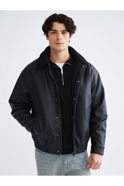 LC Waikiki Pelüş Yaka Erkek Deri Görünümlü Mont