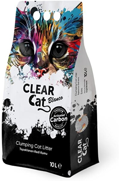 Clear Cat Blanco Carbon Scent Clumping Cat Litter, 10 L, Natural Bentonite with Activated Carbon, Fast Firm Clumps