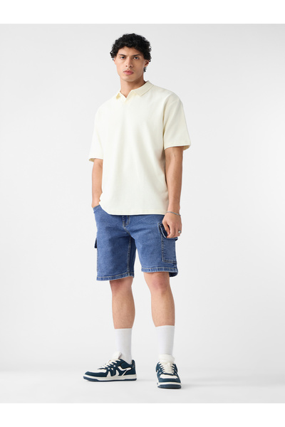 The Souled Store By Styli Men Blue Denim Cargo Shorts