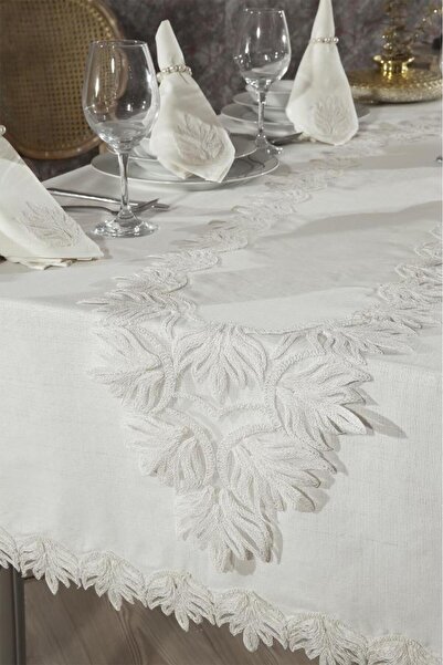 Çeyiz Diyarı Τραπεζομάντιλο Elfida 26 τεμαχίων κρέμα